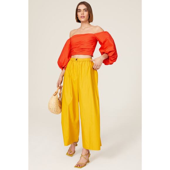 Tanya Taylor Alondra Orange Off Shoulder Puff Sleeve Crop Top Size 8 - Picture 1 of 13